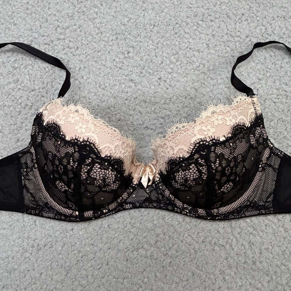 Adore Me Bra 34B Push Up Bra Demi Padded Underwire Black Lace Lingerie